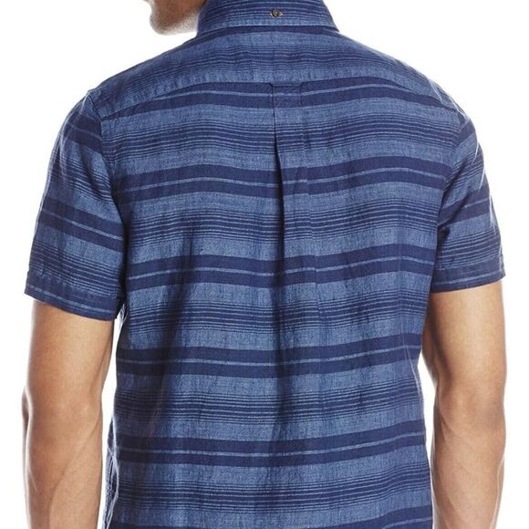 Jack Spade Shirt XXL Mens Hatton Trim Fit Button Short Sleeve Blue Stripe Linen - Picture 3 of 7